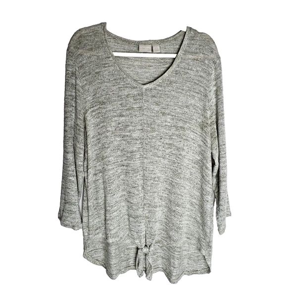 Chico's Tara Tie Front 3/4 Sleeve Metallic Semi Sheer Blouse Long Line Sz 3 XL - Picture 1 of 11